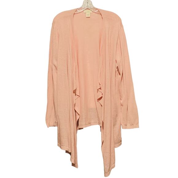 CYNTHIA ROWLEY 2X Pale Pink Cardigan Waterfall Open Front Sweater Lightweight - Picture 1 of 6